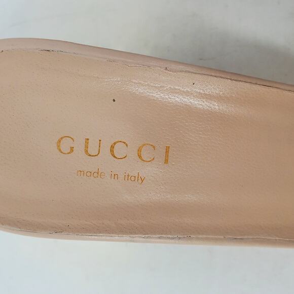 Gucci Sandals Interlocking G Cut-Out Leather Light Nude Gold Heel Size 37 US 7 - Picture 10 of 11